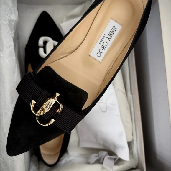 Jimmy Choo Black Loafers with Gold Emblem - Picture 2 of 3